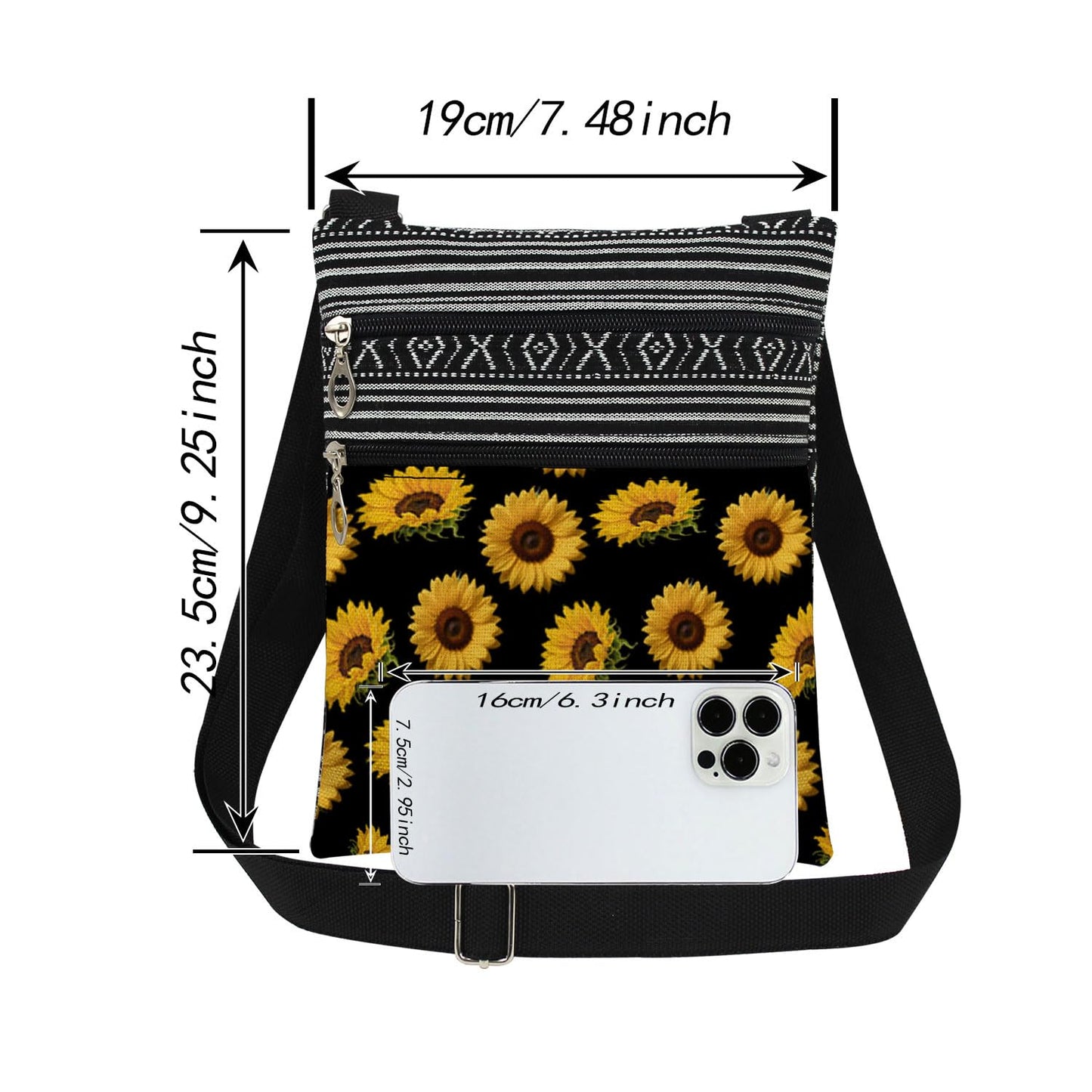 Sunflower Garden Crossbody Bag with Adjustable Strap Yellow Blooms Print Messenger Bag Sunflower Lover Zipper Wallet Christmas Gift for Friend Birthday or Mother's Day Gift for Women's