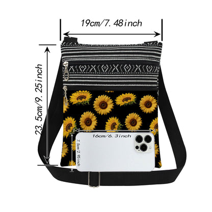 Sunflower Garden Crossbody Bag with Adjustable Strap Yellow Blooms Print Messenger Bag Sunflower Lover Zipper Wallet Christmas Gift for Friend Birthday or Mother's Day Gift for Women's