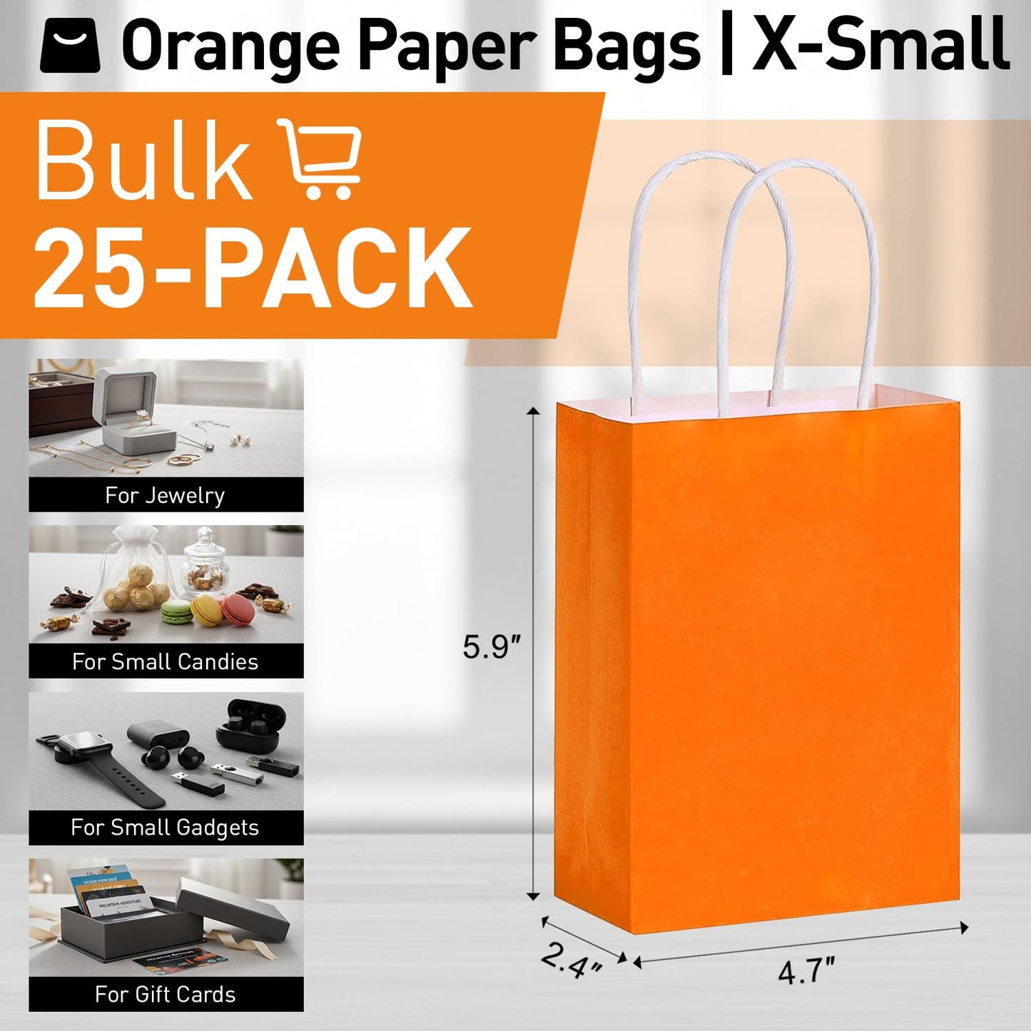 SUNCOLOR 25 Pieces Mini Goodie Bags Orange,6" Gift Bags with Handles for Party Favor Bags Halloween Candy Bags