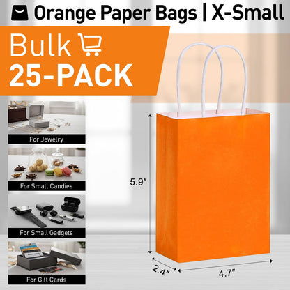 SUNCOLOR 25 Pieces Mini Goodie Bags Orange,6" Gift Bags with Handles for Party Favor Bags Halloween Candy Bags