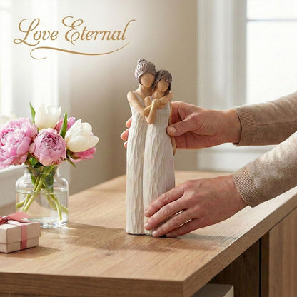 LCCCK Mother Daughter Figurines Give Mom Gifts, Mother Daughter Hugging Figurines Bride Gifts, Meaningful Sentimental Gift for Mom, Mother's Day Grandma Birthday Gift Sculpted (Cream, 10.2in)