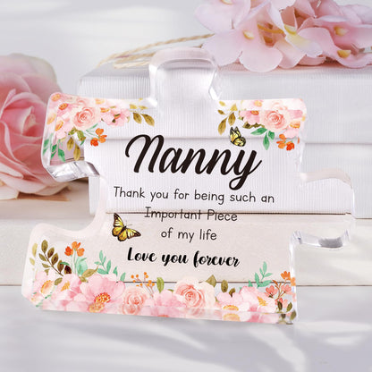 Gifts for Nanny - Acrylic Puzzle Piece Decorations 3.9 x 3.3 inch - Delicate Nanny Gifts from Grandchildren - Christmas Mothers Day Birthday Gifts for Nanny, Ideas