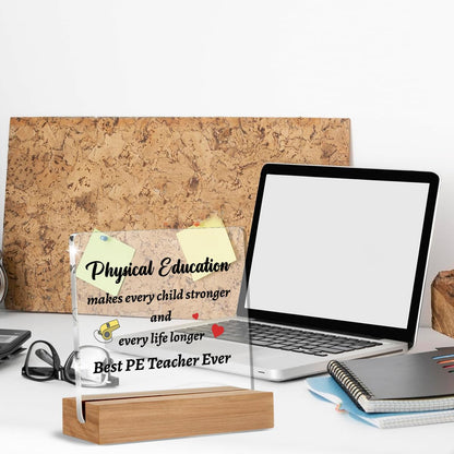 Pe Teacher Appreciation Gifts for Women Men, Gym Teacher Gifts, Thank You Gift for Teachers Home Office Desk Decor Signs Plaques 4 x 4 Inches