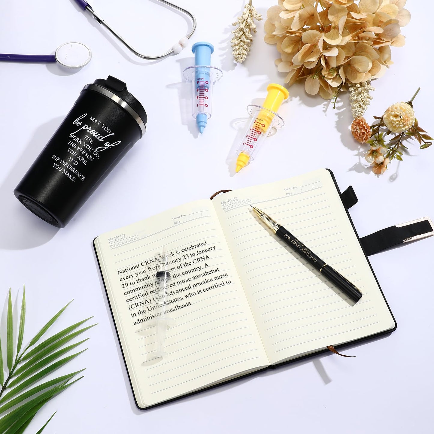Pickmesh 3 Pcs Male Nurses Gifts Set 2026 CNA Week Gifts 17 oz Coffee Tumbler A5 Leather Journal with Ballpoint Pen Nurse Graduation Gift for Men Nursing (Black)