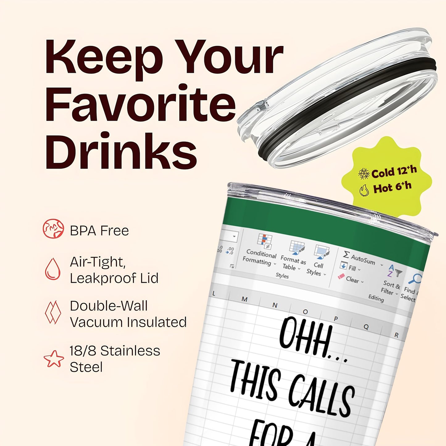BECHUSKY Mugs For Accountants - Spreadsheet Gifts - This Calls for a Spreadsheet Tumbler - Spreadsheets Mug for Mentor Bosses Lady Manager Friend Leader Female Male Birthday - Boss Gift