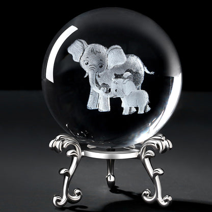 MAIBAOTA Elephant Gifts for Women Mothers Day Birthday Gifts for Mom 3D Crystal Elephant Decor Figurines 60mm Glass Laser Ball Paperweight with Stand Glass Sphere