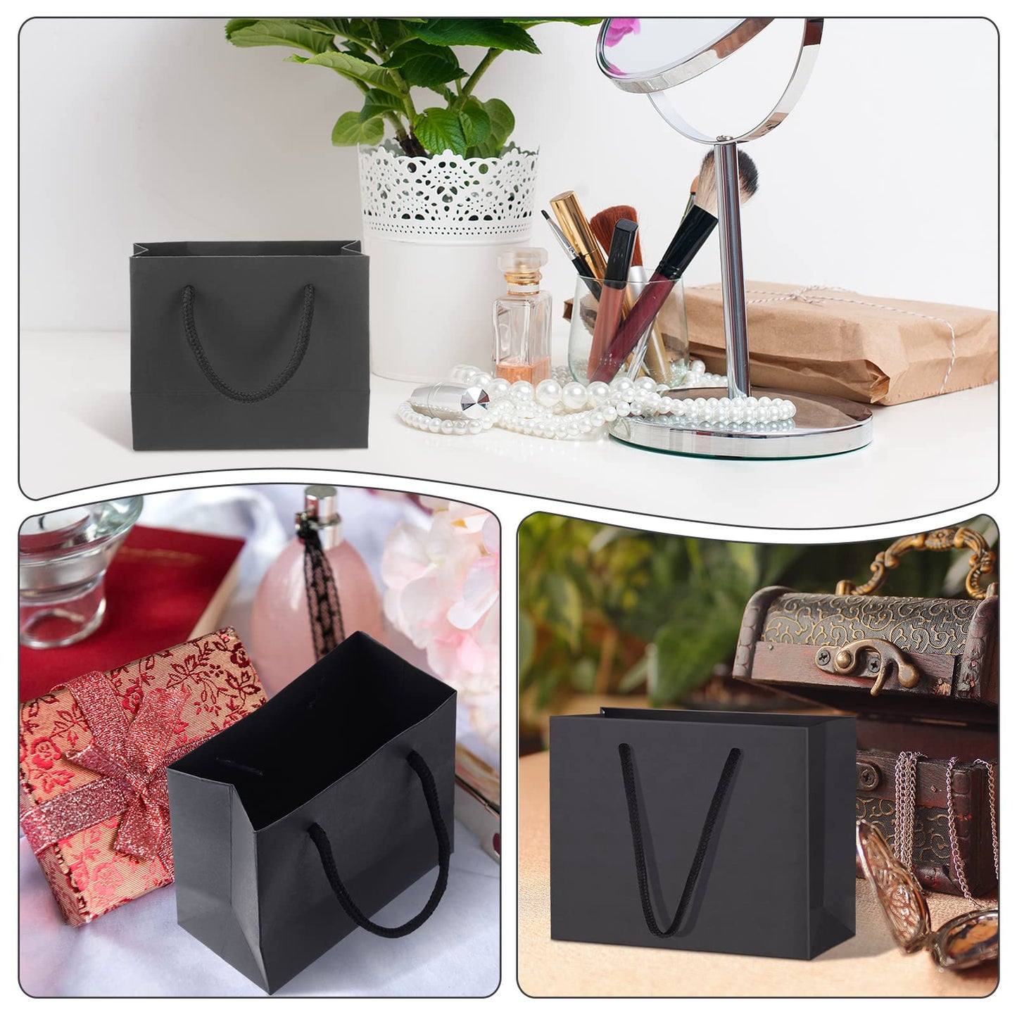 Yexiya 24 Pcs Black Mini Gift Bags with Handle Gift Card Bags Bulk Extra Small Paper Party Favor Boxes Tiny for Christmas Wedding Baby Shower Birthday Wrapping Supplies, 4.7 x 3.9 x 2.3 Inch