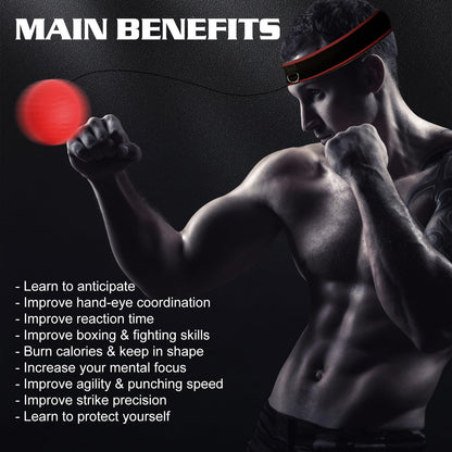 KTEBO® Boxing Reflex Ball Headband Set - Includes 4 Different Balls and 2 Adjustable Headbands for Beginner Proficiency Improvement, Great Boxing Equipment