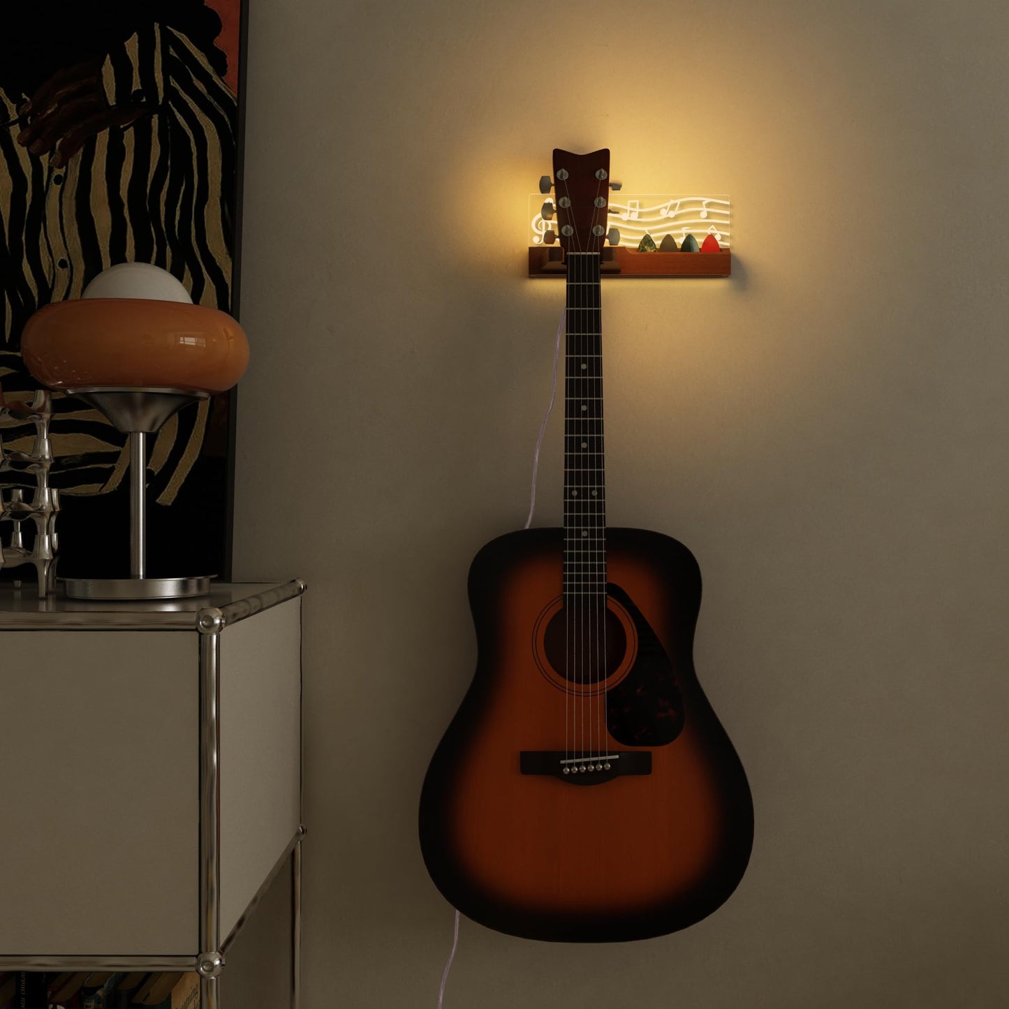 CoolGift Mart Guitar Wall Mount Stand with LED Lights - Solid Wood & Acrylic USB-Powered Guitar Accessories - Gift for Men, Guitar Players, Music Lovers (for Acoustic, Electric Bass, Ukulele)
