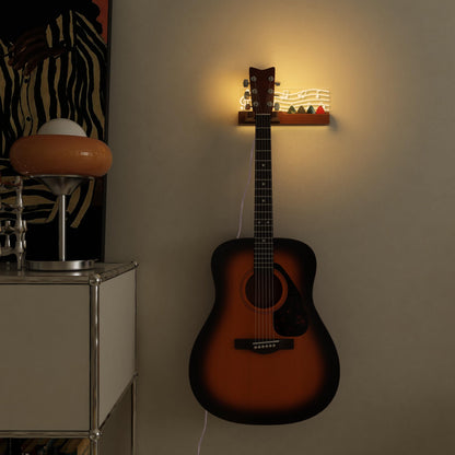CoolGift Mart Guitar Wall Mount Stand with LED Lights - Solid Wood & Acrylic USB-Powered Guitar Accessories - Gift for Men, Guitar Players, Music Lovers (for Acoustic, Electric Bass, Ukulele)