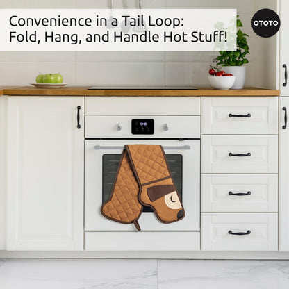 OTOTO Hot-Dog Double Oven Mitts Cute Funny - Gifts for Dog Lovers, Dachshund Themed Gifts, Heat Resistant, Kitchen Gadgets (Brown)