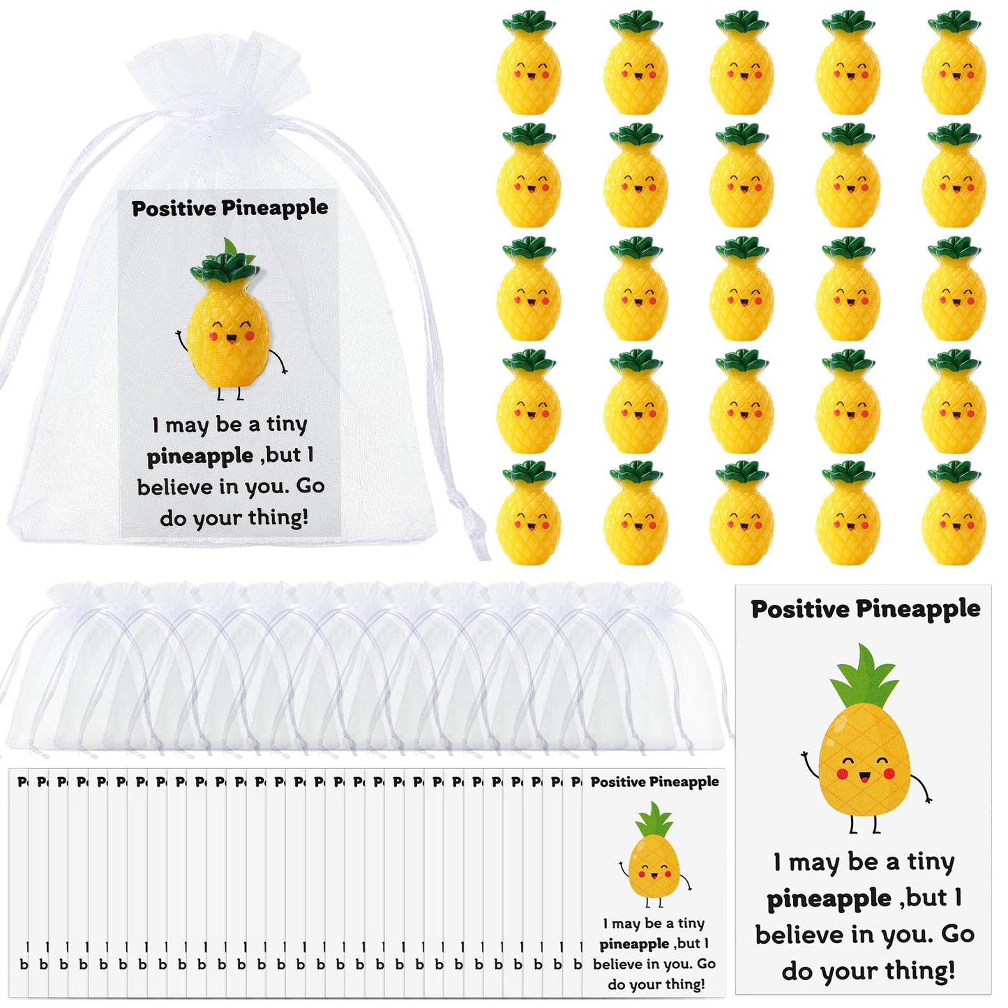 30 Sets Positive Pineapple Gift Bulk Inspirational Support Card Resin Cute Realistic Pineapple for Coworker End of Year Employee Teacher Back to School Gift