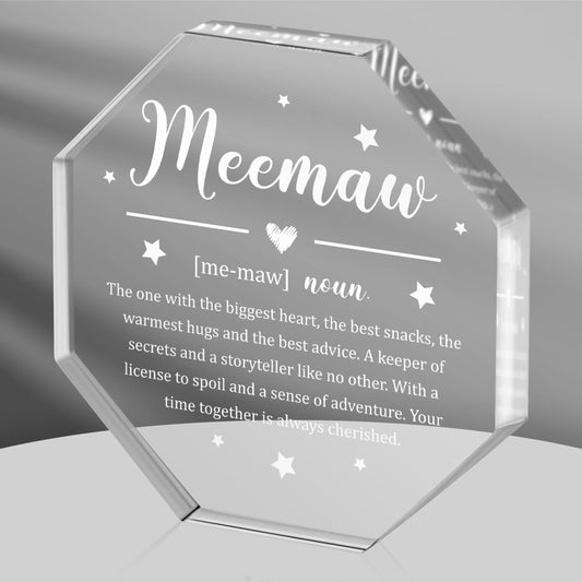 WATINC Appreciation Gifts Award for Meemaw - Thank You Grandma Gifts for Women, Acrylic Octagon Grandmom Plaque Table Sign from Grandkids, Grandmother Desk Decor for Thanksgiving Mother's Day Birthday
