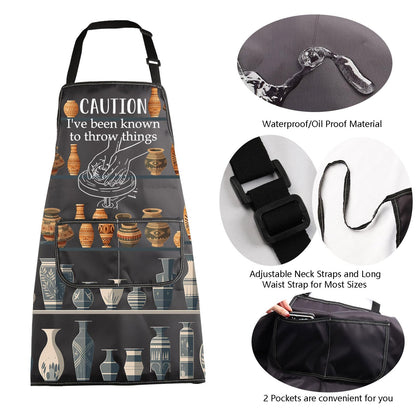 MBMSO Pottery Artist Apron for Pottery Lover Gifts Ceramics Gifts Caution I've Been Known To Throw Things Pottery Maker Gifts