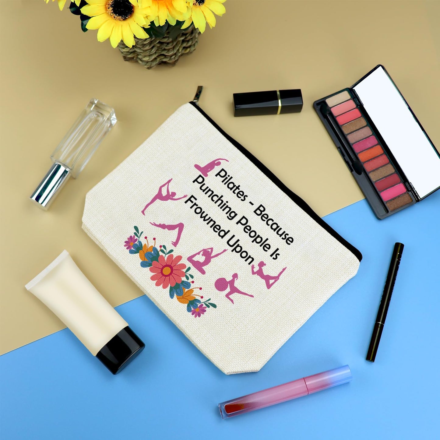 Pilates Gifts for Women Makeup Bag Pilates Instructor Teacher Gift Yoga Lover Gift Cosmetic Bag Birthday Mother's Day Thanksgiving Day Graduation Gifts for Sister Friends Coach Aunt Mom Makeup Pouch