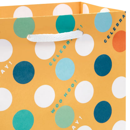 Hallmark Teal and Yellow Birthday Gift Bag Assortment (8 Bags: 3 Small 6", 3 Medium 9", 2 Large 13") Dots, Stripes, Happy Birthday