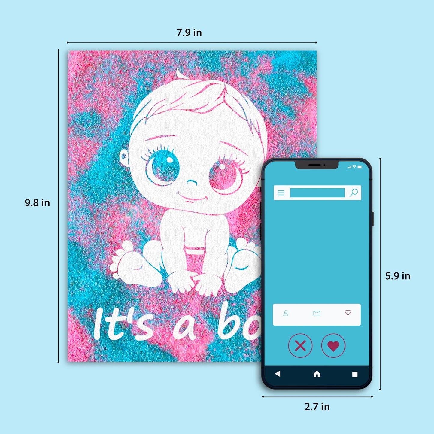 FETTIPOP Magic Art Canvas, Exposuring Sand Art (Gender Reveal – It’s a Boy Smiling) – Surprise Baby Shower Pregnancy Announcement, Unique Gift 7.9x9.8 inch