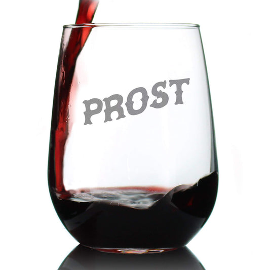 Bevvee Prost - German Cheers - Stemless Wine Glass - Germany Themed Gifts or Party Decor for Women and Men - Large