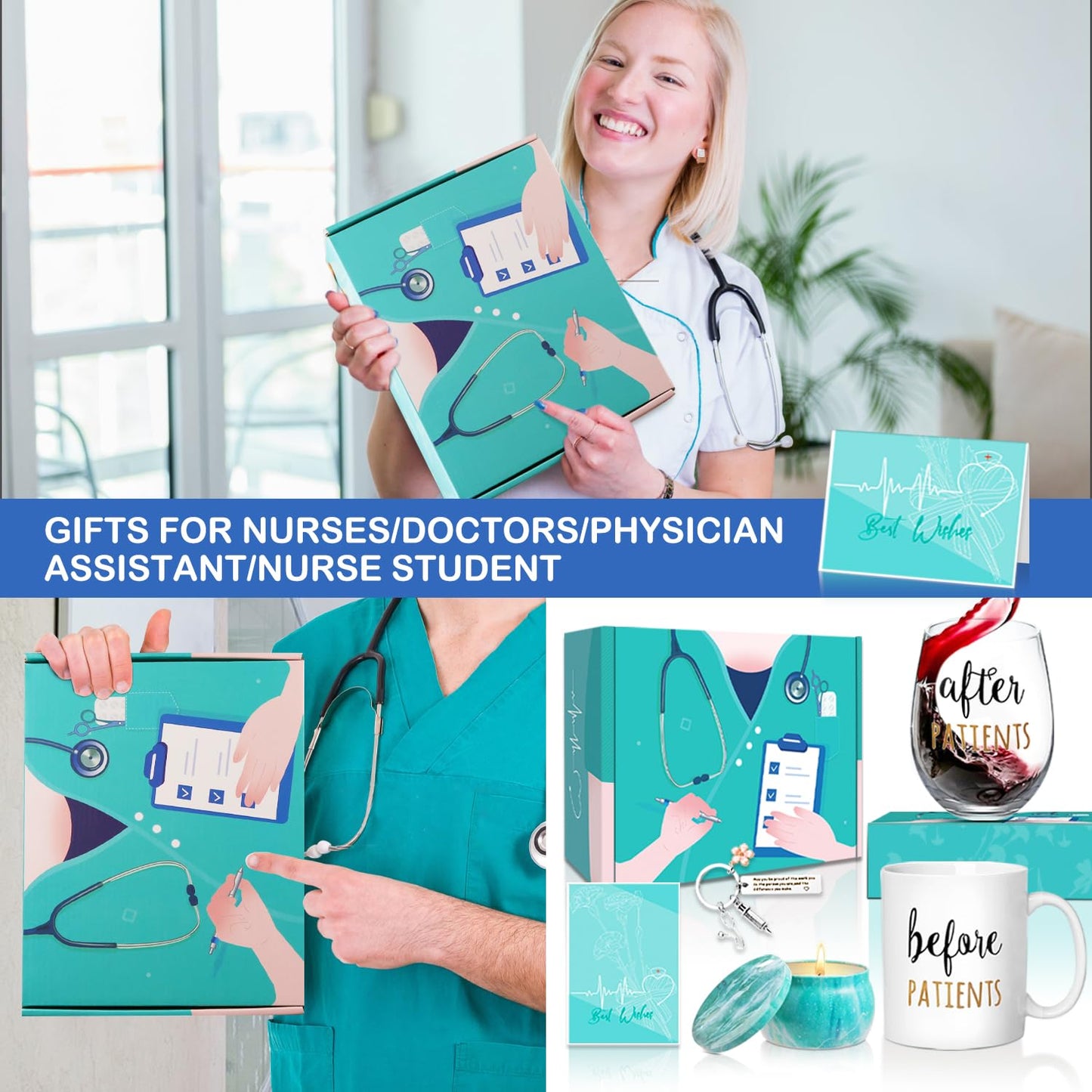 Before Patients After Patients Gift Set, 13 oz Coffee Mug and 19 oz Stemless Wine Glass for Dentists, Doctors, Nurse, Hygienists,Assistants, Physician, Nurses' week Graduation Birthday Gifts for Women