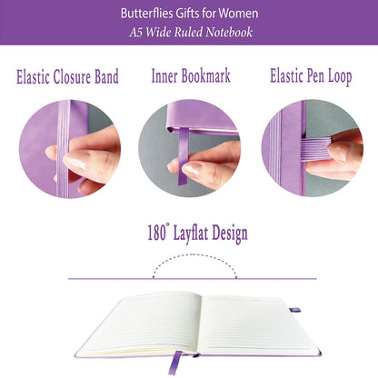 Butterfly Lover Gifts Women, Butterflies Journal 200 Pages Notebook A5 Lined with Pen and Keychain, Butterfly Inspirational Themed Gifts for Her Daughter Mom Birthday Retirement Christmas