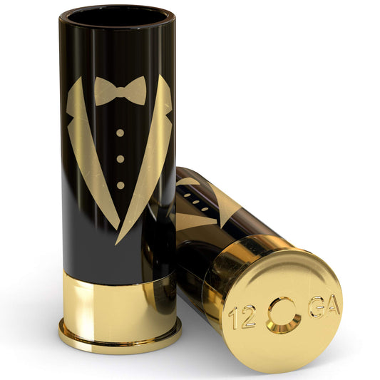 Old Southern Brass The Original 12 Gauge Shot Glasses Set of 4 - Groomsmen Tuxedo - American Owned & Operated - LIFETIME GUARENTEE