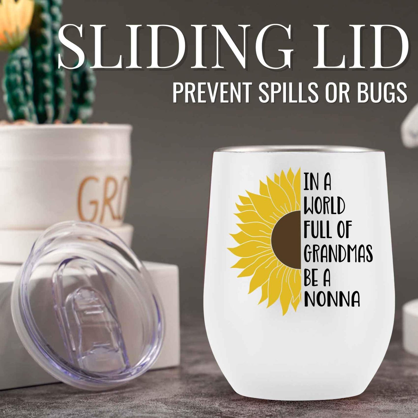 Onebttl Nonna Gift, Sunflower Grandma Gifts, 12oz Stainless Steel Insulated Tumbler for Sunflower Lovers, Perfect for Mother's Day, Birthday
