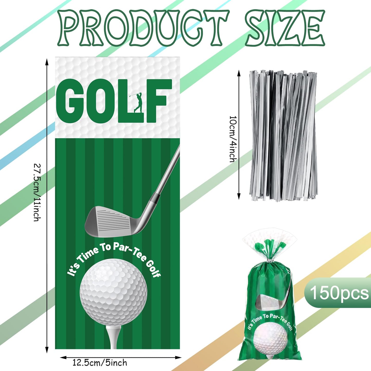 Jetec 100 Pcs Golf Party Gift Bags Treat Candy Favor Cellophane Goodie Wrapping Bags with Twist Ties Golf Themed Party Decorations Tournament Baby Shower Birthday Supplies