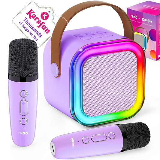 IROO Mini Karaoke Machine for Kids, 2026 TOP Toys Birthday Gifts Ideas for Girls Ages 4, 5, 6, 7, 8, 9, 10, 12+ Years Old, Portable MP3 Player with 2 Wireless Mics for Family Home Party