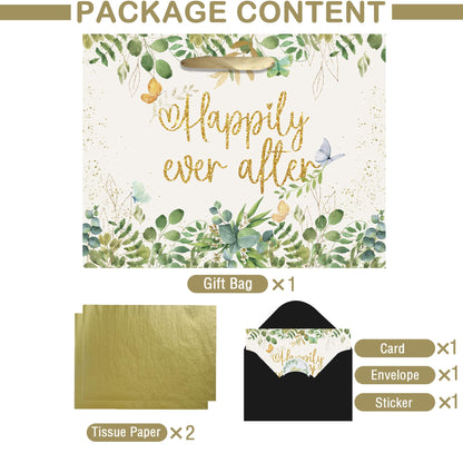 HAHZY Wedding Gift Bag, Bridal Shower Wrapping Paper - Tissue Paper and Greeting Card, Wedding Wrapping Paper, Bridal Gift Bag Engagement Gift Bags for Bride to Be Anniversary Engagement Gifts