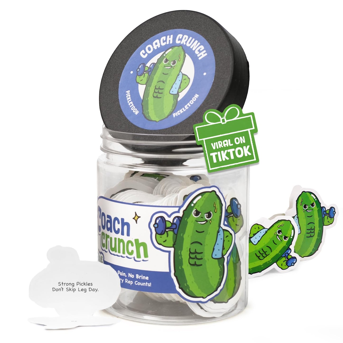 Emotional Support Positive Pickle Jar (COACH CRUNCH) – Read This When Workout Motivation Jar, 60 Fitness Affirmation Cards, Gym Gifts for Women, Weight Loss & Gym Girl Gifts, Funny Decorative Jars