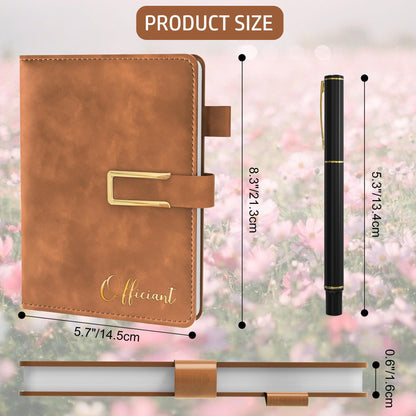 Wedding Officiant Book with Pen, 200 Pages A5 Lined Leather Wedding Journal Notebook, Pastor Ministers Sermon Officiant Gifts for Wedding Day Ceremony Proposal - Brown