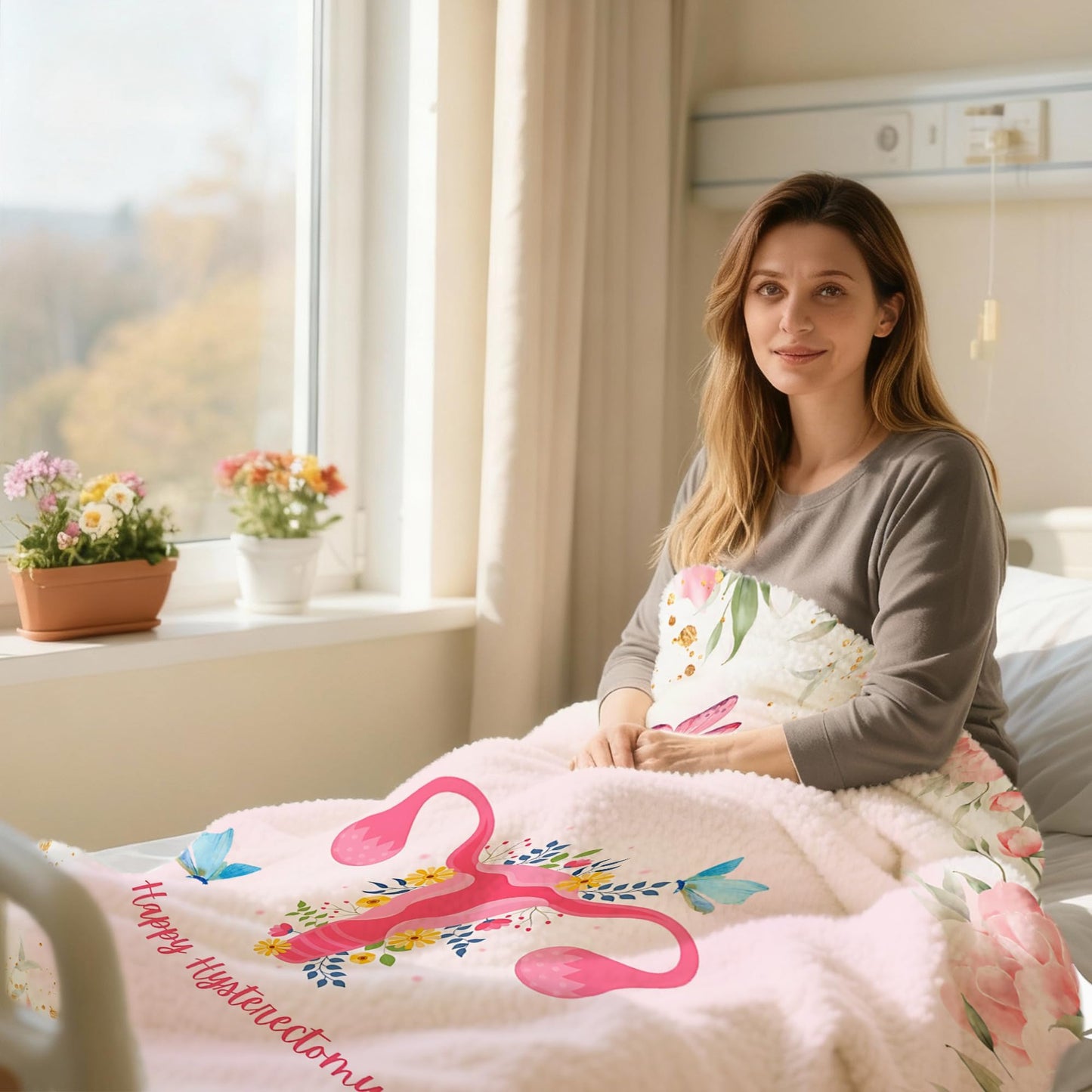 Hysterectomy Gifts for Women, 7pcs Uterus Gift Set,After Hysterectomy Recovery Blanket ,Encouraging Present With Tote Bag,Novelty Socks,Make Up Bag,Brooch,Stickers