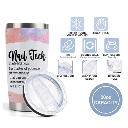 Nail Tech Gift Nail Artist Technician Manicurist 20oz Stainless Steel Insulated Tumbler with Lid and Straw Cosmetologist Beauty Salon Gift (Tum-Nail Tech Definition)