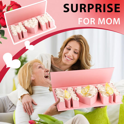 PYQTH 4 Pack Empty Flower Gift Box for Mom, Mothers Day Mom Box for Flowers Thicker Letter Shaped Gift Boxes Fillable Chocolate Candy Packaging Boxes for Mother's Day Birthday (Pink)