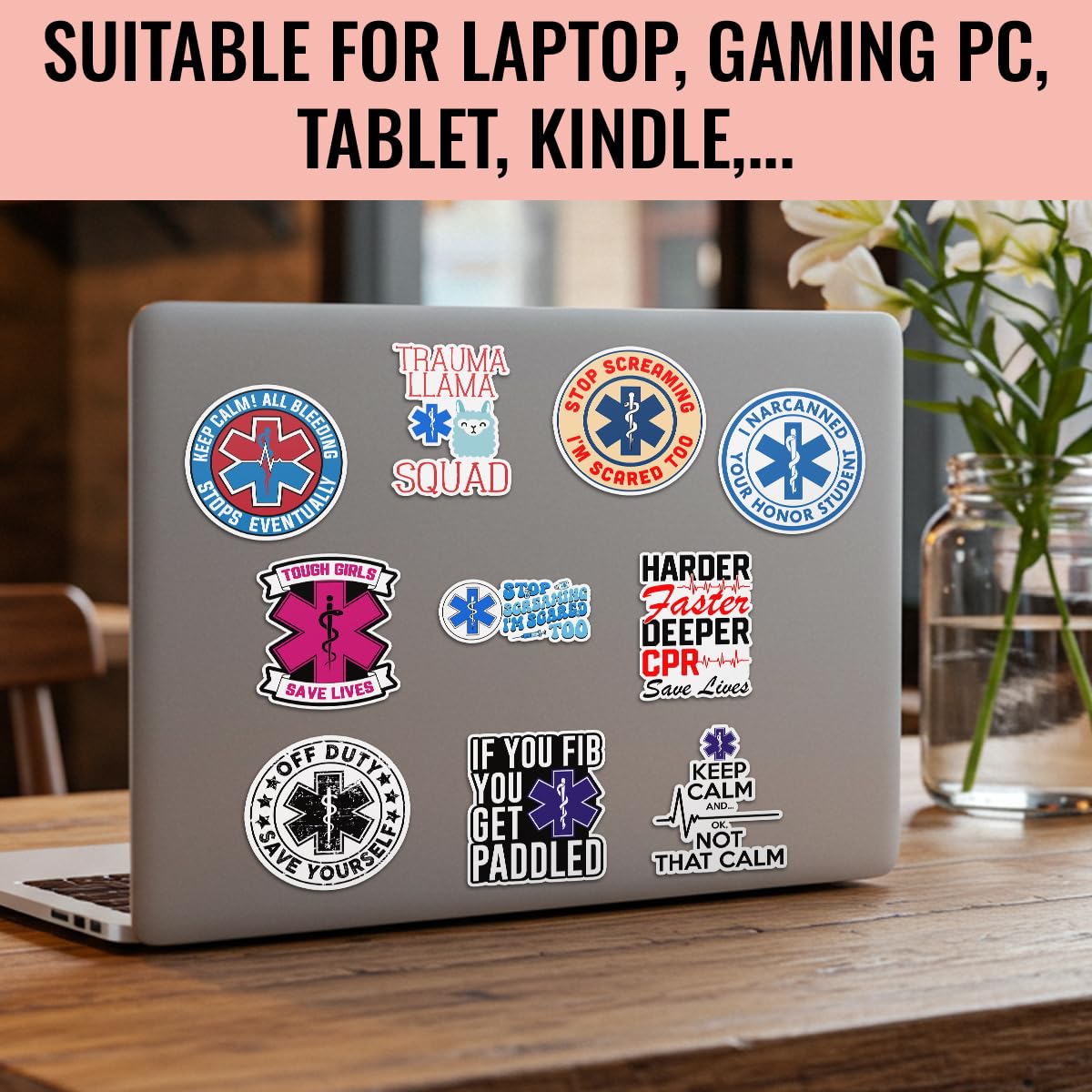 TODOLIA (10Pcs-3in) EMT EMS Sticker Pack, Funny First Responder Paramedic Sticker, Emergency Medical Technician Gift, EMS Week Decoration for Laptop Tablet Planner Water Bottle Helmet Vehicles