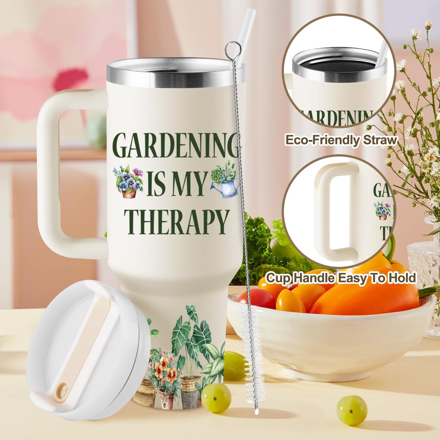 ROSTANTEN Gardening Gifts for Women - Plant Lovers Gifts - Garden Gift Women - Birthday Gardening Gift for Mom, Plant Lady, Gardeners - 40oz Travel Cup Insulated Tumbler with Lid and Straw