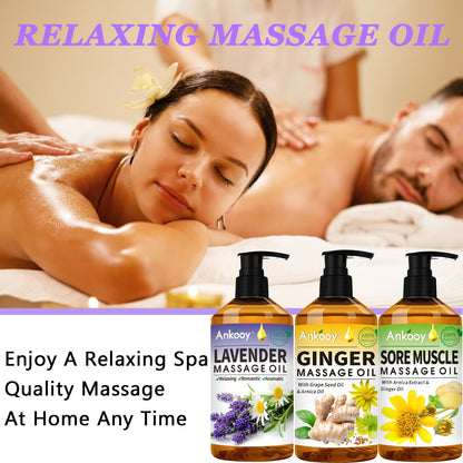 3 Pack Massage Oil for Massage Therapy,Sore Muscle Arnica Oil & Relaxing Lavender Oil & Ginger Oil Lymphatic Drainage & Massage Ball,Fathers Day Gift for Husband,Dad,Gifts from Wife,Daughter