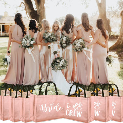 8 Pieces Rose Gold I Do Crew and Bride Non-Woven Gift Bags for Bridesmaid Gifts,Bachelorette Party Favors,Bridal Party Gifts