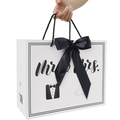 wishinside 13” Large Wedding Gift Bag Set with Handles, Greeting Card, Tissue Papers and Stickers for Bridal Shower Anniversary Engagement Newlyweds Couple, Elegant Mr. & Mrs. Design, 1 Pcs