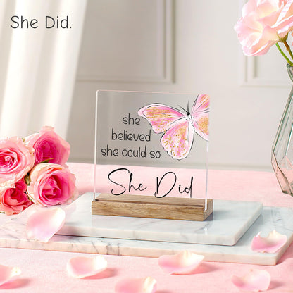 FreeJac Congratulations Gifts for Women - College Graduation Gifts for Her New Job Gifts - She Believed She Could so She Did Acrylic Plaque Sign Office Inspirational Promotion Gift for Coworker