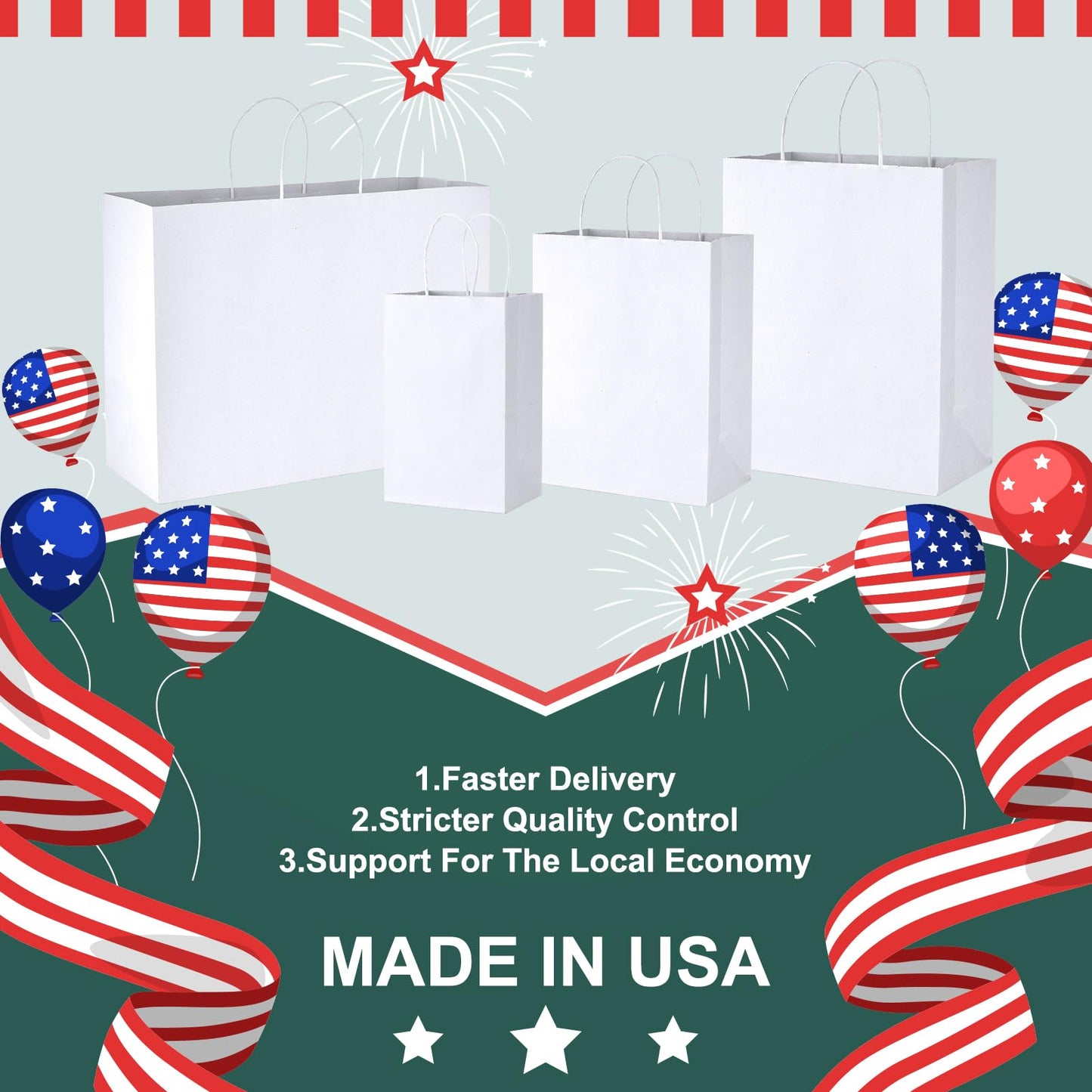 METRONIC White Paper Bags 8X4.25X10.5 20Pcs, Gift Wrap Bags with Handles, Kraft Paper Bag for Small Business, Heavy Duty Bulk Bag for Birthday Party Favors, Shopping,Take-out,Retail