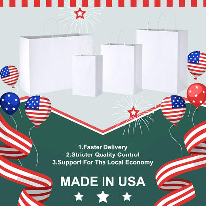 METRONIC White Paper Bags 8X4.25X10.5 20Pcs, Gift Wrap Bags with Handles, Kraft Paper Bag for Small Business, Heavy Duty Bulk Bag for Birthday Party Favors, Shopping,Take-out,Retail