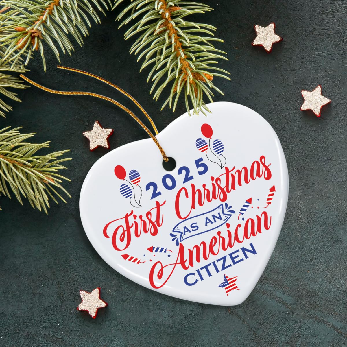 Christmas Ornament Gifts for New Americans, First Christmas as an American Citizen, Keepsake Tree Decorations, US Citizenship Gifts