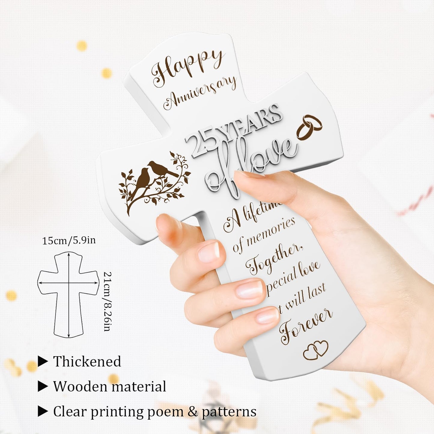 25th Anniversary Wedding Gifts for Wife Husband, Religious Cross Gifts for Women Men,25 Year Romantic Anniversary Marriage Gift for Her,Him,Couple,Parents,Friends,Wedding Anniversary Decorations