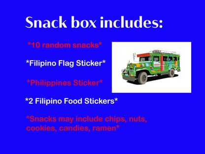 Filipino Snacks Box Variety Pack Assortment of 10 Authentic Food Products like Lucky Me, JackNJill, Skyflakes and more with Philippines Flag and Pride Stickers