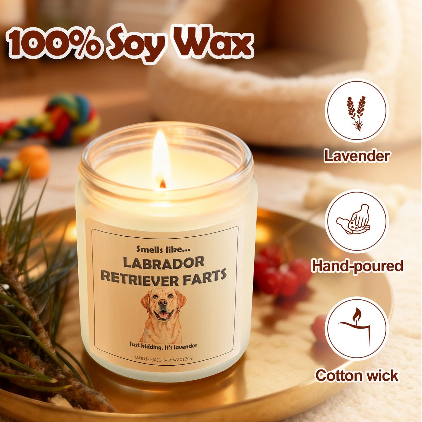 Labrador Retriever Decor, Labrador Retriever Gifts, Dog Fart Candle | Lavender Scent, Handcrafted with Natural Soy Wax