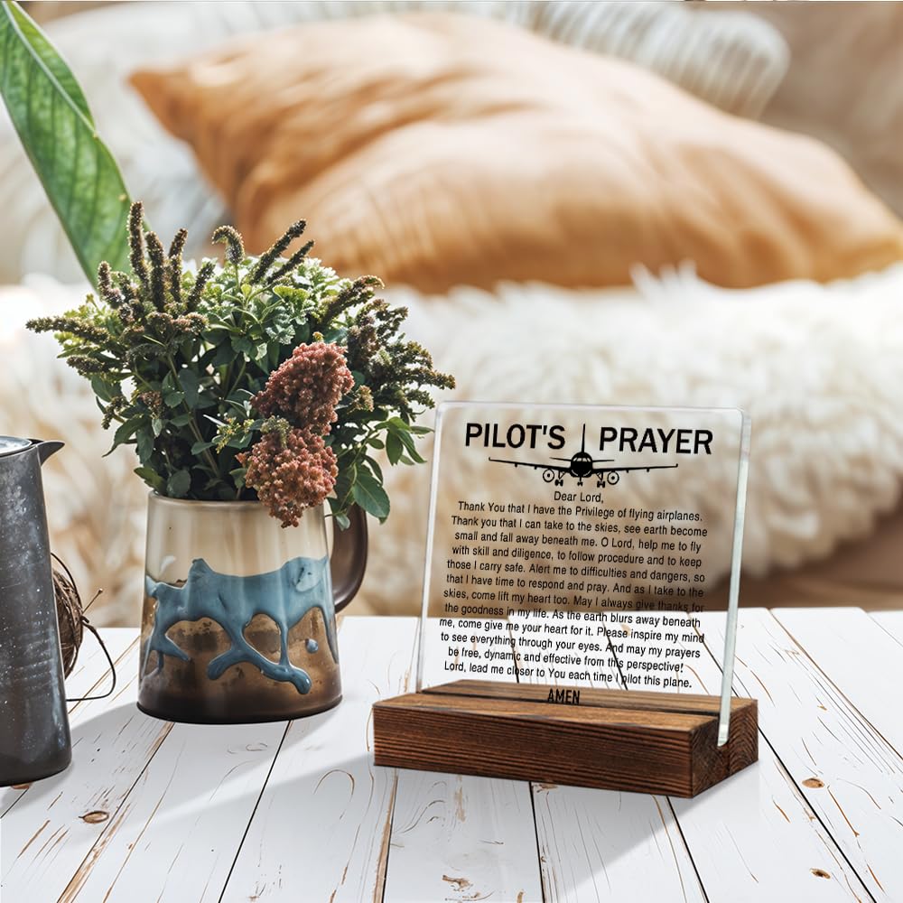 TOUNER Pilot's Prayer Acrylic Desk Plaque for Women Men Pilots Airman, Air Traffic Control Prayer Plaque, Airplane Future Pilots Gifts for Daughter Son Sister Brother BFF Aviation Lovers