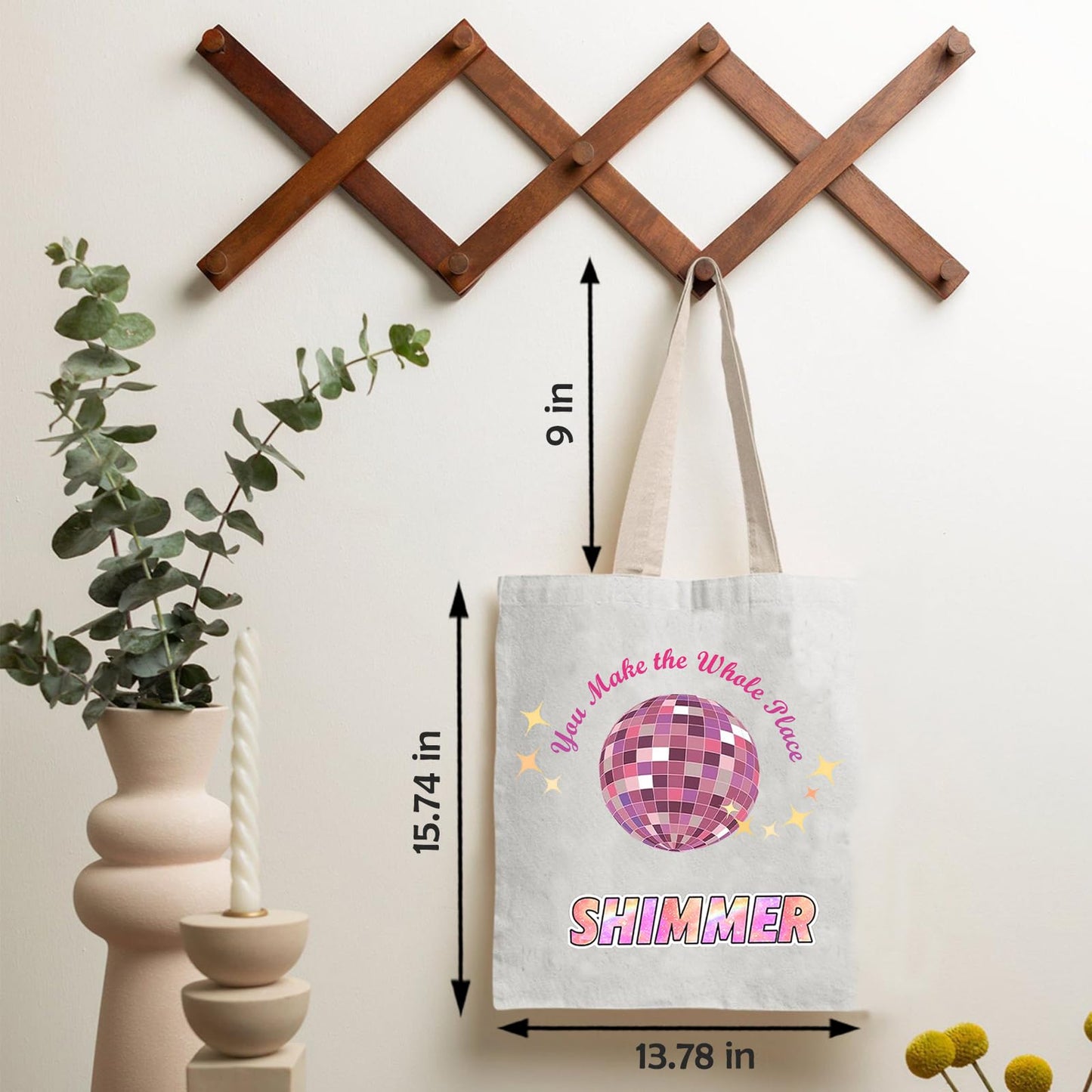 Canvas Tote Bag for Women, Cute Tote Bag, Music Lovers Singer's Merch Present, You Make The Whole Place Shi.m.mer, Aesthetic Large Capacity Foldable Storage Bags, Reusable Casual Grocery Bag