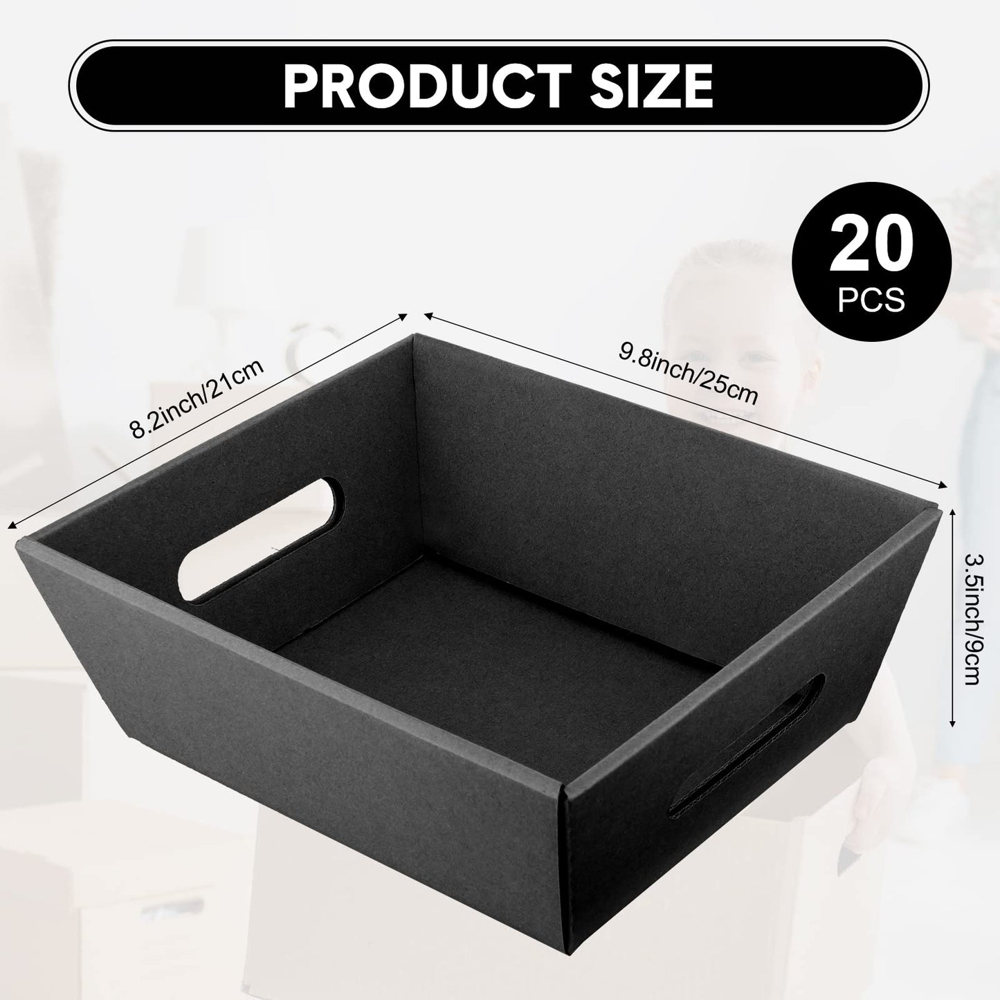 Fainne 20 Pcs Graduation Gift Baskets 10" x 8" Empty Kraft Cardboard Baskets with Handles Bulk Empty Gift Trays Containers for Wedding Graduation Easter Basket Stuffer Decor(Black)