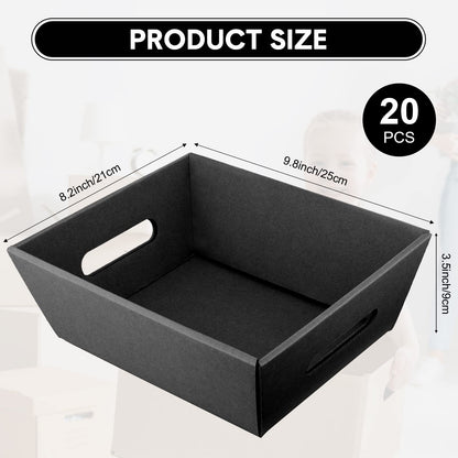 Fainne 20 Pcs Graduation Gift Baskets 10" x 8" Empty Kraft Cardboard Baskets with Handles Bulk Empty Gift Trays Containers for Wedding Graduation Easter Basket Stuffer Decor(Black)